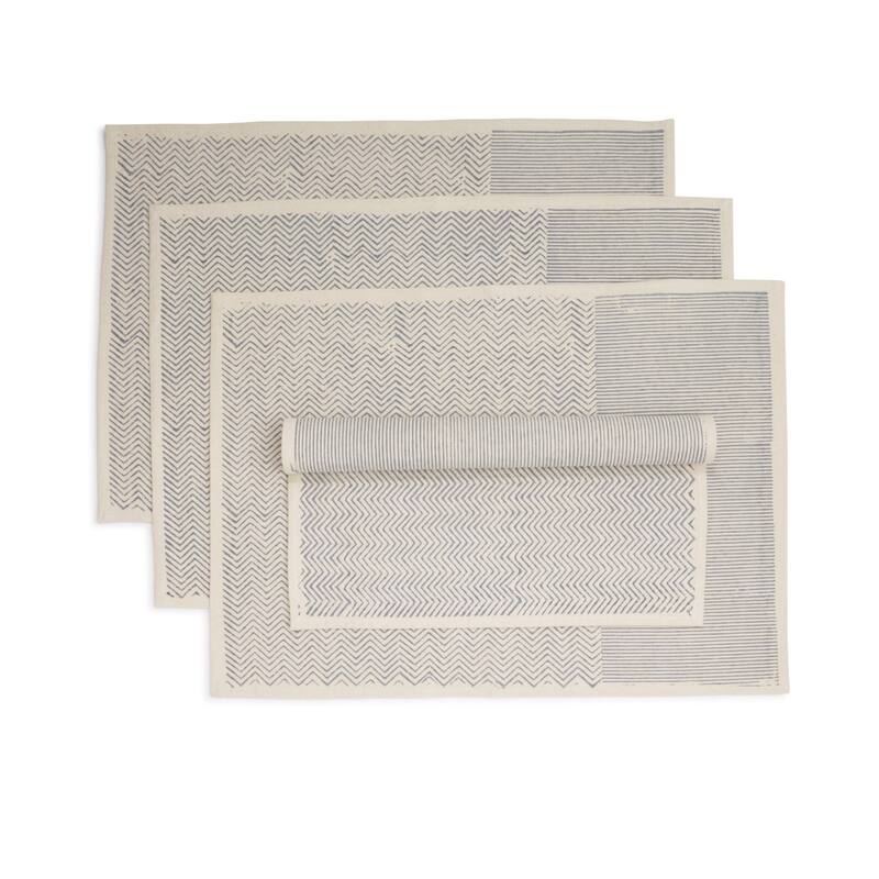 ASPEN Placemats - Hand Block Printed Kora (Unbleached Cotton), Fair Trade | Set of 4, 14"x20" by Sustainable Threads