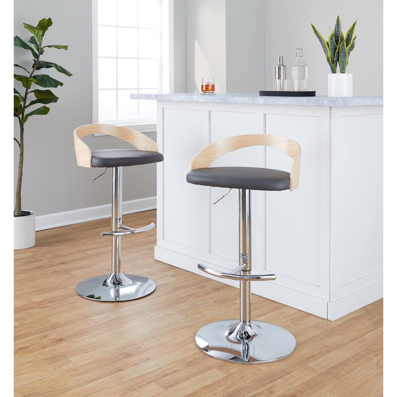 Grotto Adjustable Barstool with Chrome Base- Set Of 3