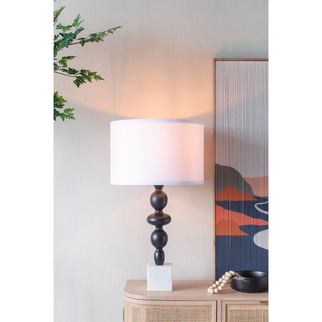 D15x29.5" Black and White Table Lamp with Round Four Tiered Body (Lamp Shade Assembly Required)