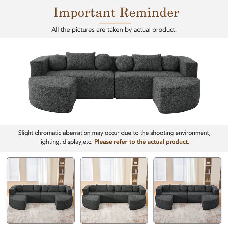 Curved Modular Sectional Boneless Upholstered Sofa Convertible Sleeper Sofa Bed, Free Combination, Boucle Deep Seating Sofa