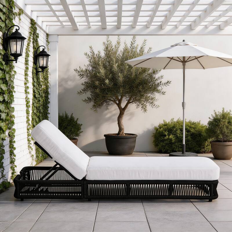 Woven Rattan Outdoor Chaise Lounge With Cushion