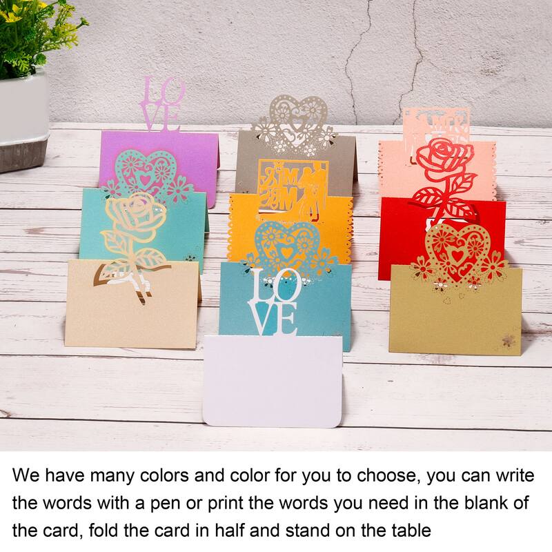 Table Name Place Cards,50Pcs Hollow Heart Shape Cut Design Blank Card Beige