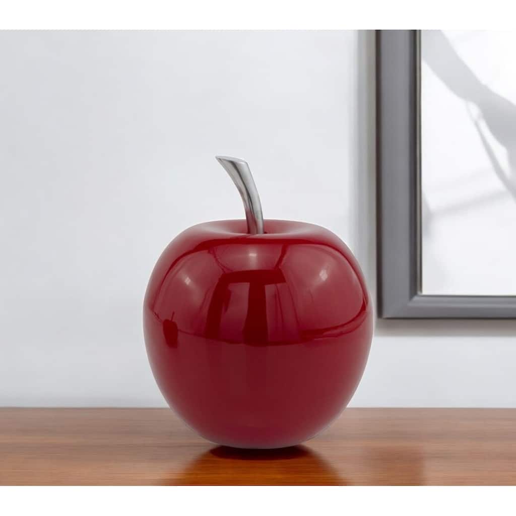 HomeRoots 11" Red and Silver Aluminum Decorative Apple - 5.5' X '11' X '5.5