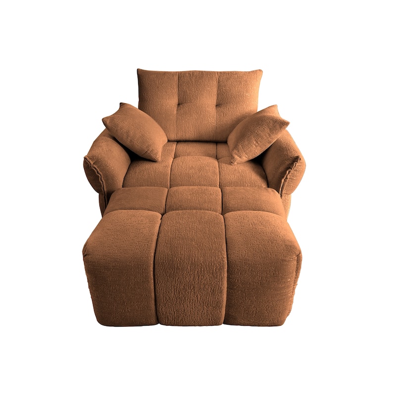 Chenille Ergonomic Lounge Chair with Ottoman, High-Resilience Sponge Cushions and Modular Design