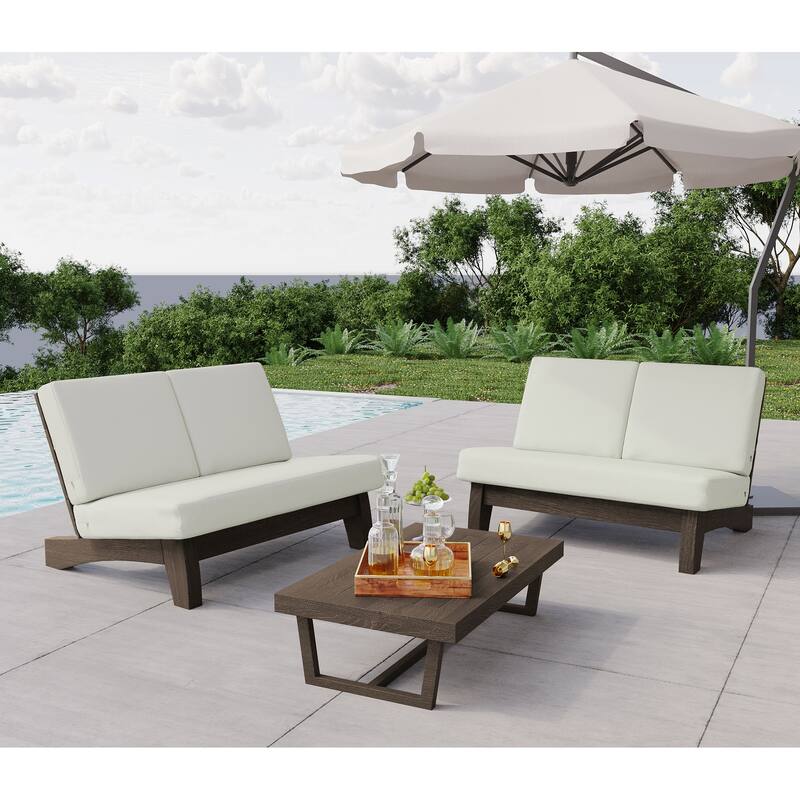 Patio Furniture Outdoor Wood Loveseat Chair Set with Cushion