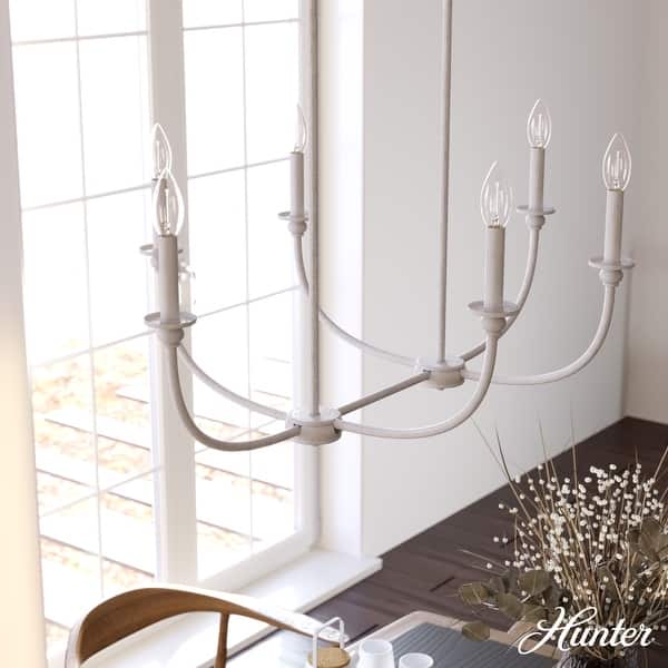 slide 2 of 13, Hunter Southcrest Chandelier - Entry, Dining Table, Kitchen Island - Farmhouse, Transitional, Candle 36" -6 Light Linear - Distressed  White