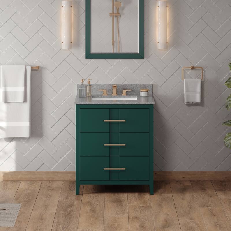 Jeffrey Alexander VKITKAT30R-MARBLE Katara 30" Free Standing Vanity - Green / Steel Grey - Painted