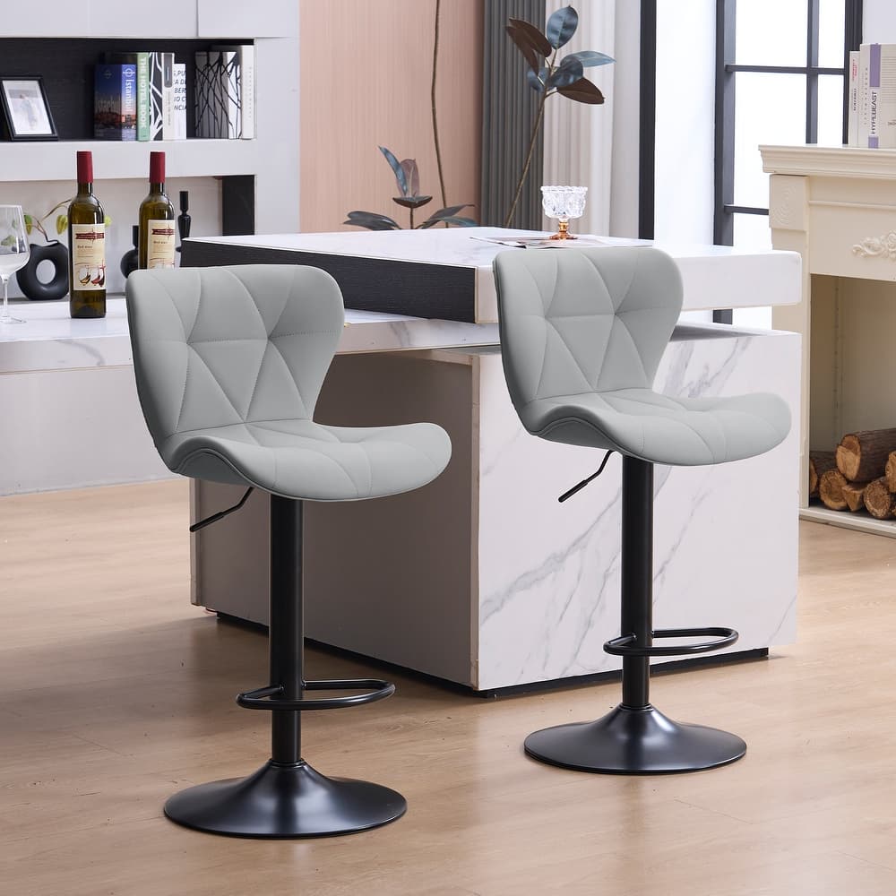 Set of 2 Modern Adjustable Height Bar Stools Padded PU Leather Swivel Stools
