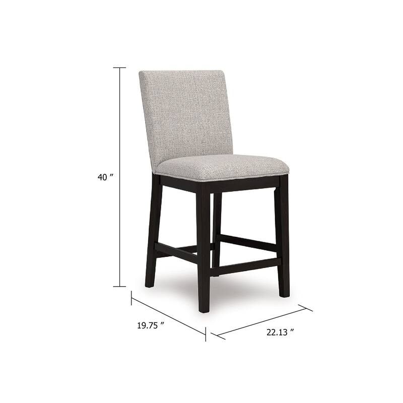 Nea Counter Stool Chair Set of 2, Gray Polyester, Dark Brown Wood Frame