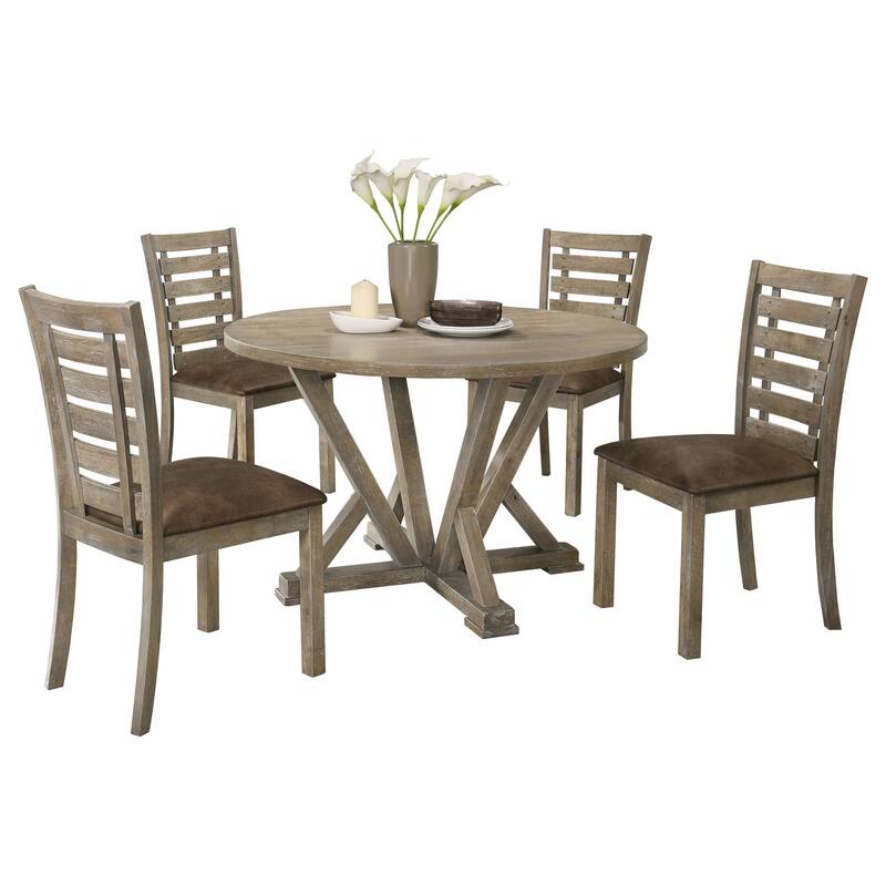 Ouyessir 46" Vintage Solid Wood 4-seat Round Dining Table with 4 chairs