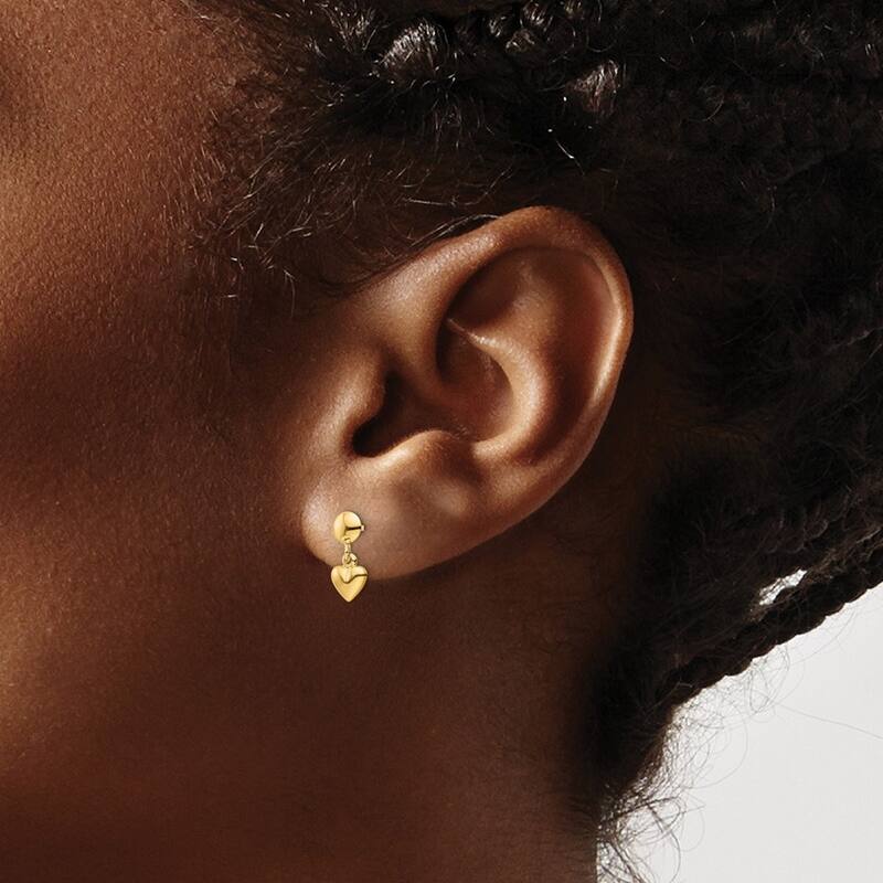 Curata 10k Yellow Gold Polished Love Heart Post Guardian Angel Earrings - 12.25x4.9mm