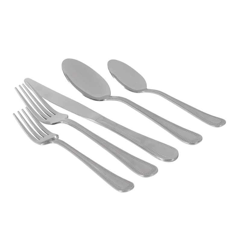 Gibson Home Sinta 87-Piece Stainless Steel Polished Flatware Set with Bead Border Design - Service for 12 Plus Serving Utensils