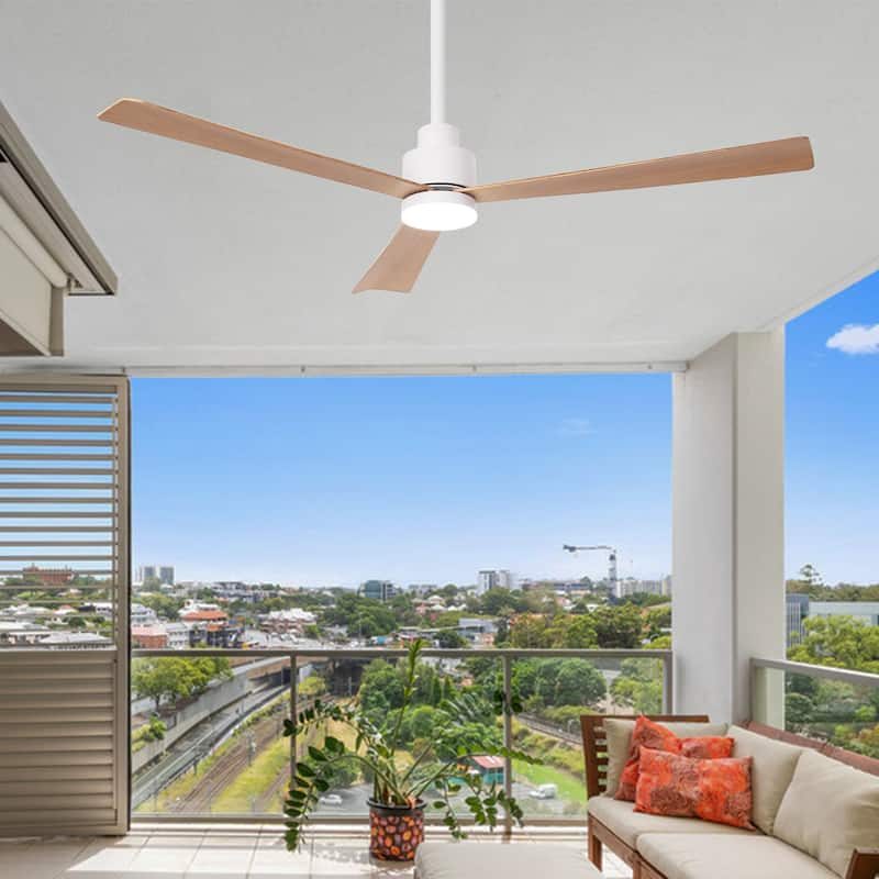 52" Farmhouse White ABS Integrated LED Indoor Ceiling Fan with Light and Remote