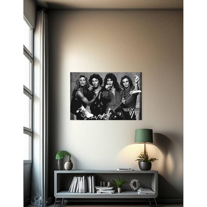 Van Halen Black And White Full Band Art Poster - 24 x 36 Inch
