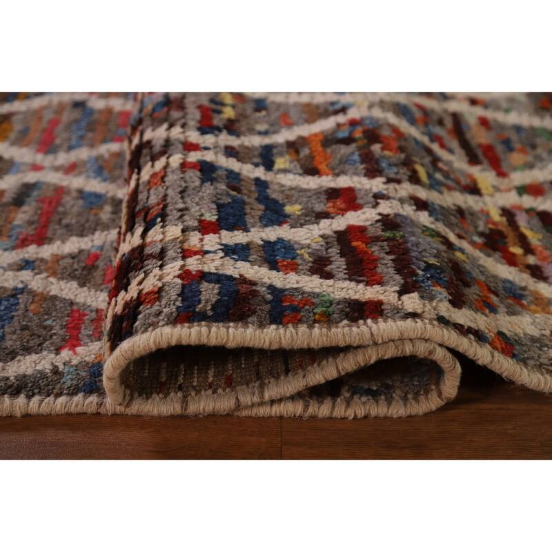 Hand Knotted Oriental 100% Wool Carpet Modern All-Over Black Moroccan Area Rug - 9' 7'' X 6' 3''