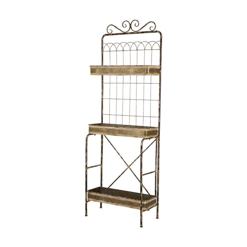 Glitzhome Farmhouse 3 Tier Metal Outdoor Shelving Planter Stand Indoor Storage Rack