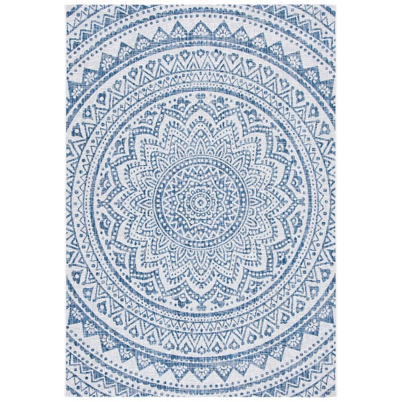 SAFAVIEH Courtyard Fran Mandala Indoor/ Outdoor Waterproof Patio Backyard Rug - 2' x 3'7" - Ivory/Navy