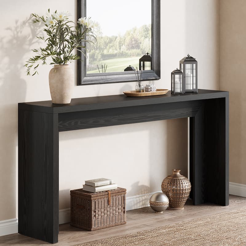 55.1-Inch Wood Long Console Table Sofa Table for Entryway Living Room - Black