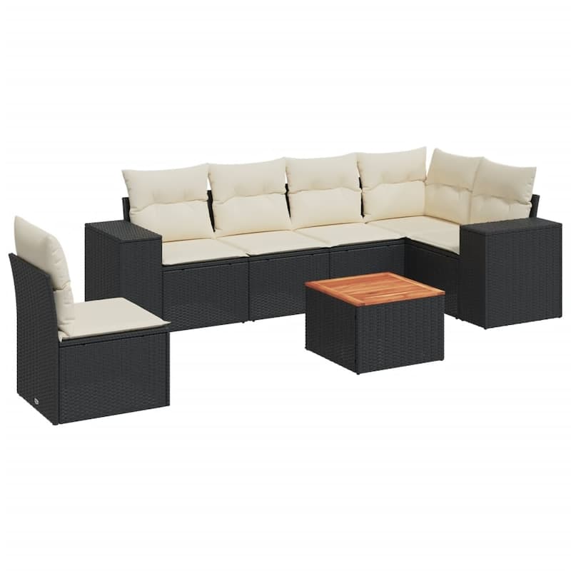 vidaXL Patio Sofa Set with Cushions Outdoor Furniture 7 Piece Poly Rattan - 21.7 x 21.7 x 14.6 in