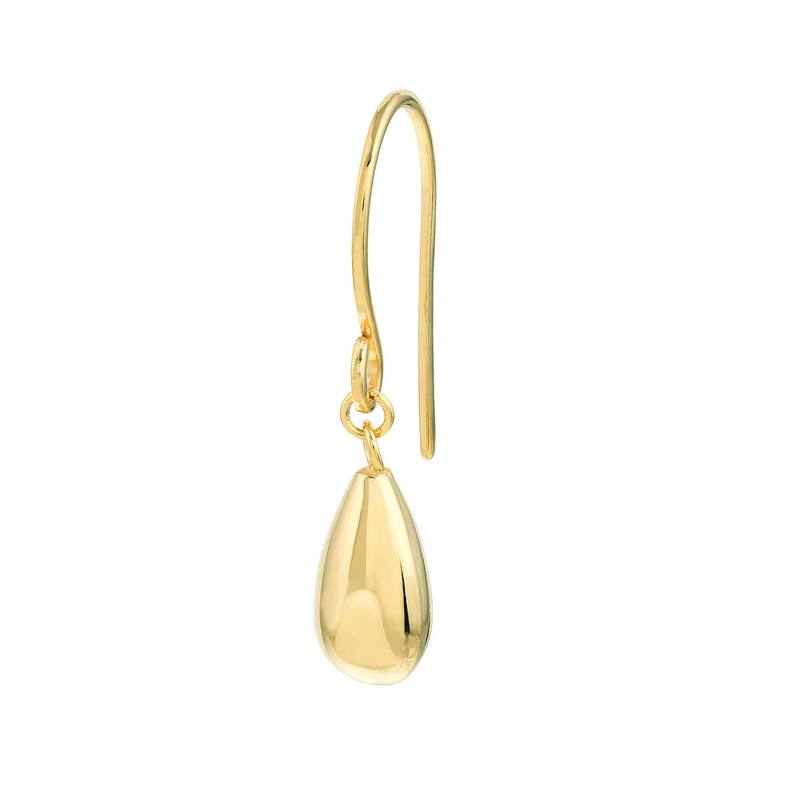 Curata 14k Yellow Gold 28x8mm Dangle Puffed Teardrop Hook Earrings