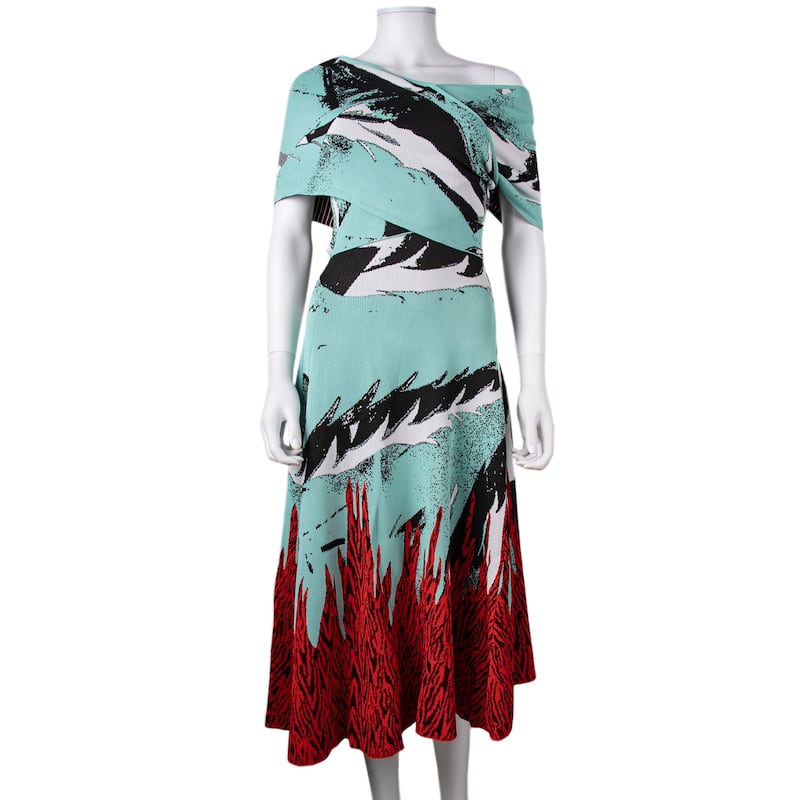 Bottega Veneta Graphic Jacquard Asymmetric Midi Dress - XL