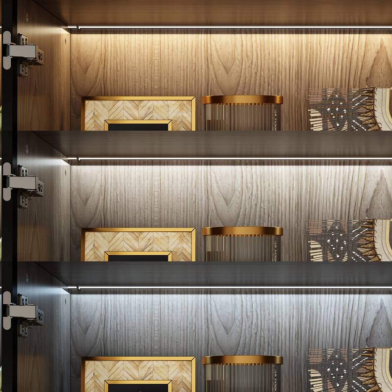 LED-Lit Wood Grain Cabinet - Configurable Storage for Home or Office - 47.2"