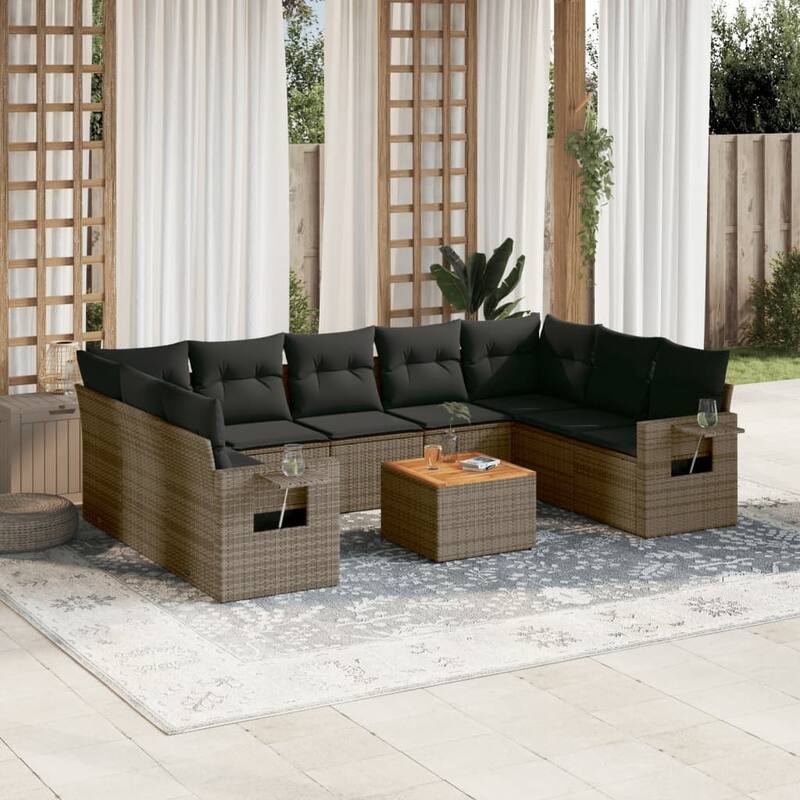 vidaXL Garden Sofa Set with Cushions Outdoor Sofa Set Corner Seat Poly Rattan - Grey - 24.4 x 24.4 x 27.2 in (W x L x H)