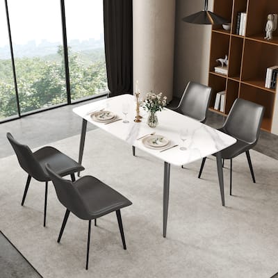 63" Rectangle Modern Kitchen Table with Sintered Stone Dining Table Top and Metal Legs