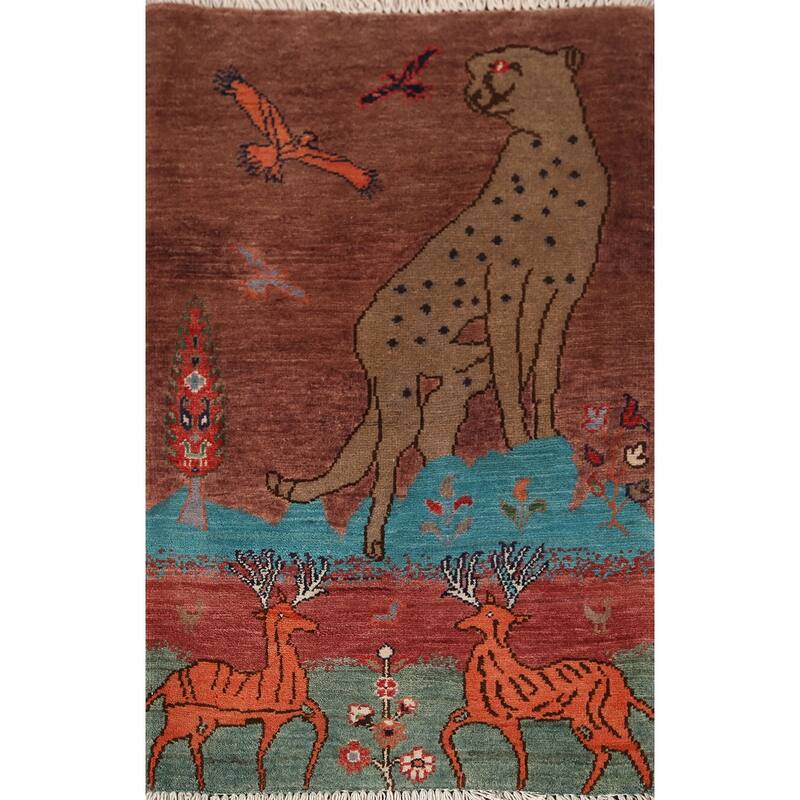 Animals Design Ziegler Foyer Rug Handmade Brown Wool Carpet - 2'0" x 3'1"