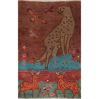 Animals Design Ziegler Foyer Rug Handmade Brown Wool Carpet - 2'0" x 3'1"