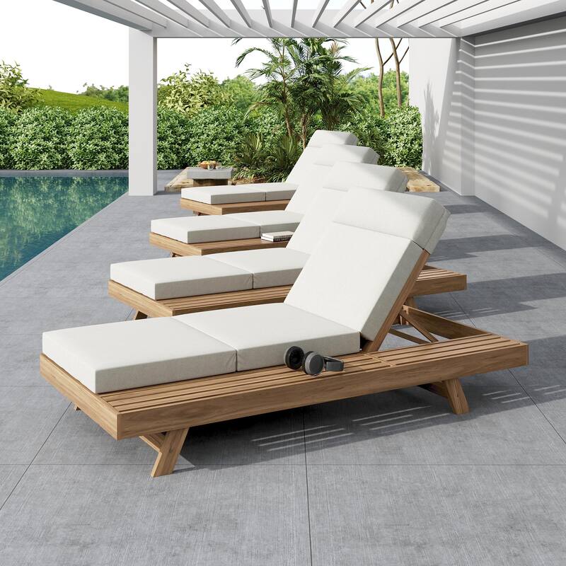 Christopher Knight Home - Bellara Modern Outdoor Acacia Wood Adjustable Chaise Lounge with Water-Resistant Headrest Cushion