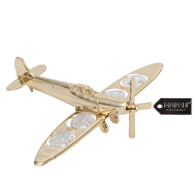 Matashi Home Decorative Tabletop Showpiece 24K Gold Plated Propeller Airplane Ornament Made With Crystals