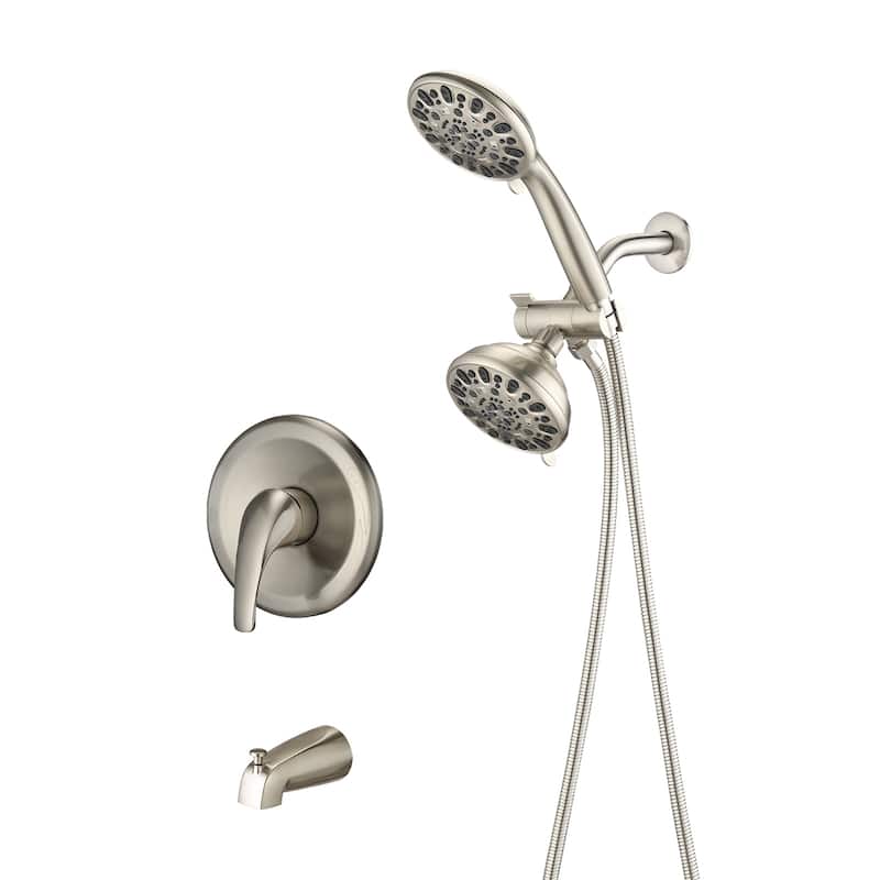 Tub And Shower Faucet With Handheld Sprayer Rain Dual 2in1 Shower Head Set Wall Mount Shower System With Pressure Balance Valve