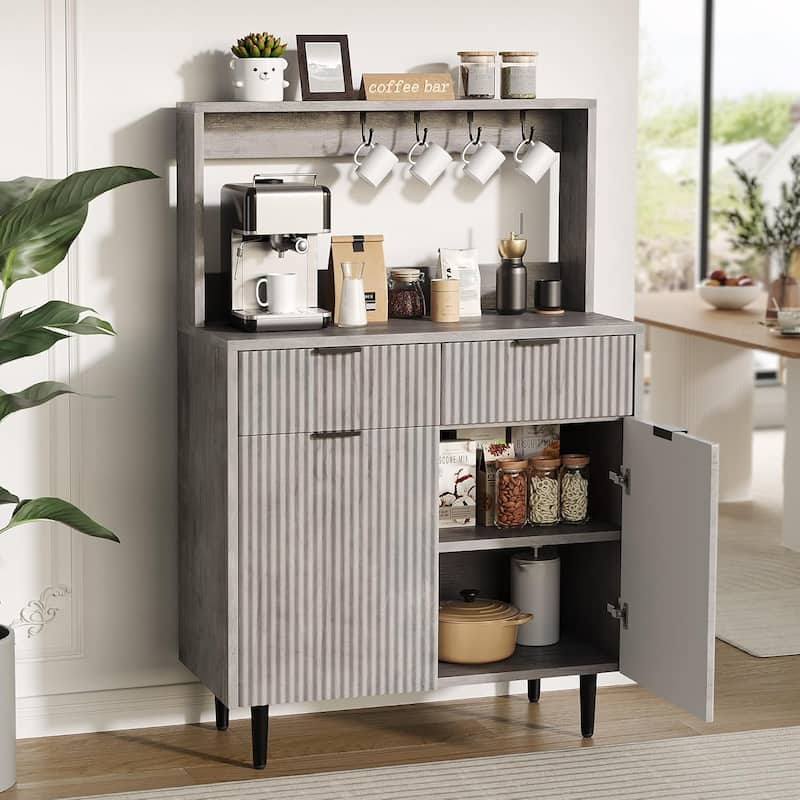 2-Door Sideboard Buffet Cabinet with 2 Drawers, Wood Storage Cabinet for Kitchen - Gray