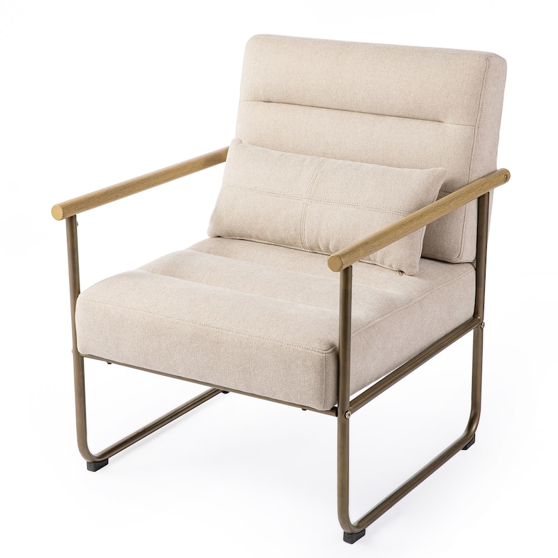 Glitzhome 33.25"H Mid-Century Modern Beige Fabric Accent Arm Chair with Metal Frame - 30.5''W X 26.25''D X 33.25''H