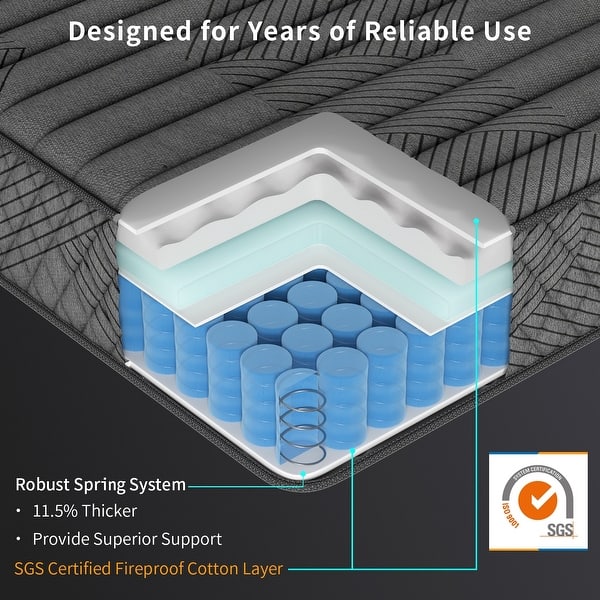 Babo Care 8"T/TXL 12"F/Q/K Cooling Medium Hybrid Memory Foam Mattress In a Box