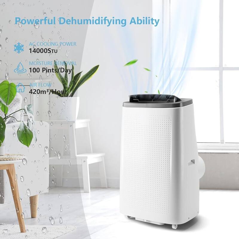 14000Btus Portable Air Conditioner with 3 in 1 Mode, Remote Control - N/A