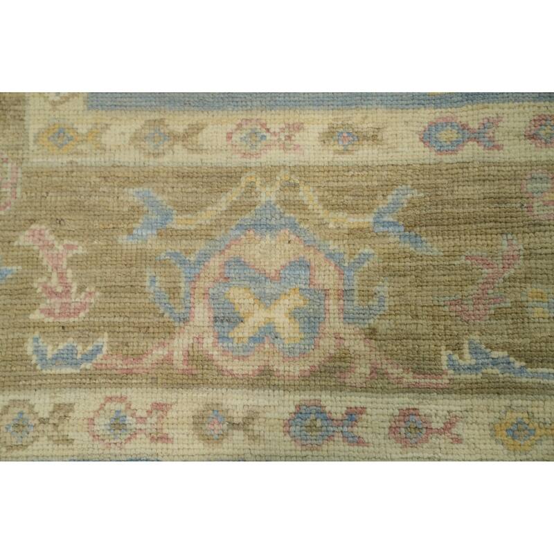 Vegetable Dye Blue Oushak Turkish Area Rug, Floral Geometric Carpet - 10' 0'' X 8' 5''