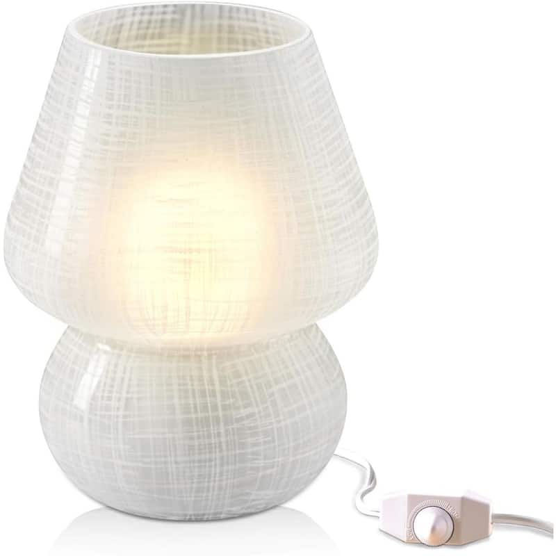 Mushroom White Glass Dimmable LED Table Lamp with E26 Socket Modern - White Lattice Glow