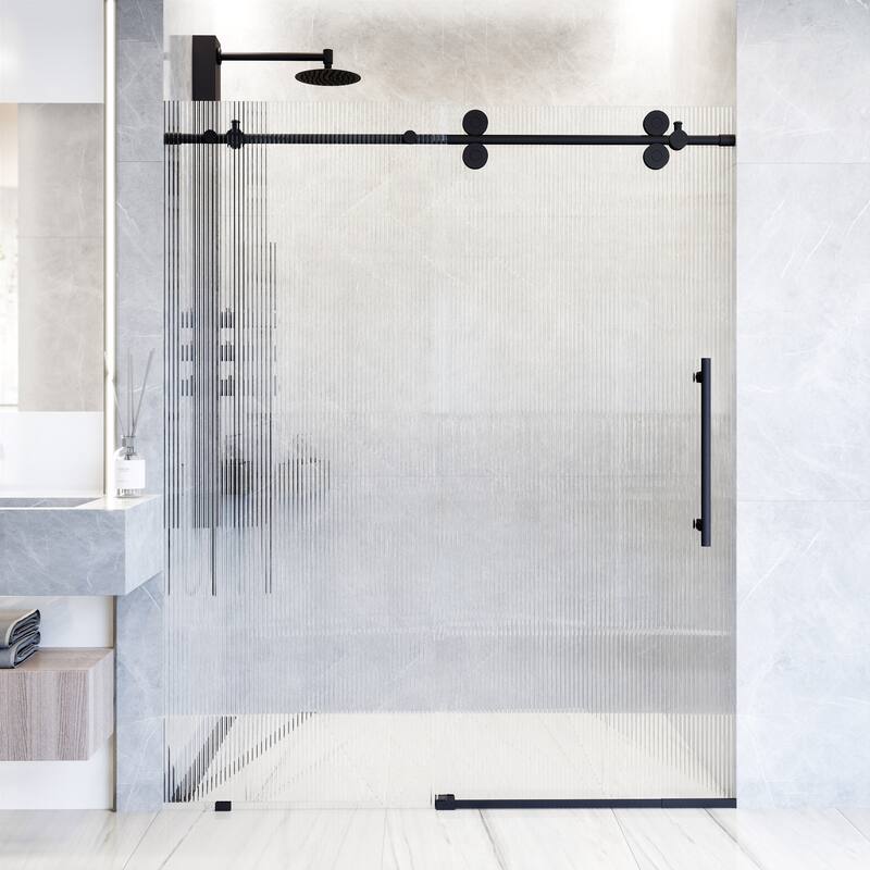 VIGO Elan 68" to 72" W x 74" H Frameless Sliding Shower Door - Right - Matte Black