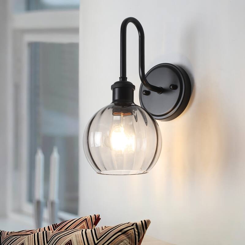 Modern 1-Light Bathroom Vanity Wall Sconce with Textured Glass Shade