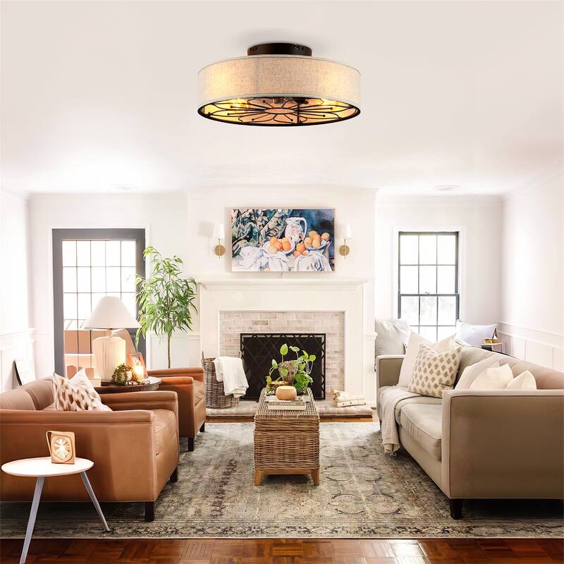 20" Lotus Fabric Farmhouse Bladeless Ceiling Fan w/ Remote Contro, NOT Included Bulbs