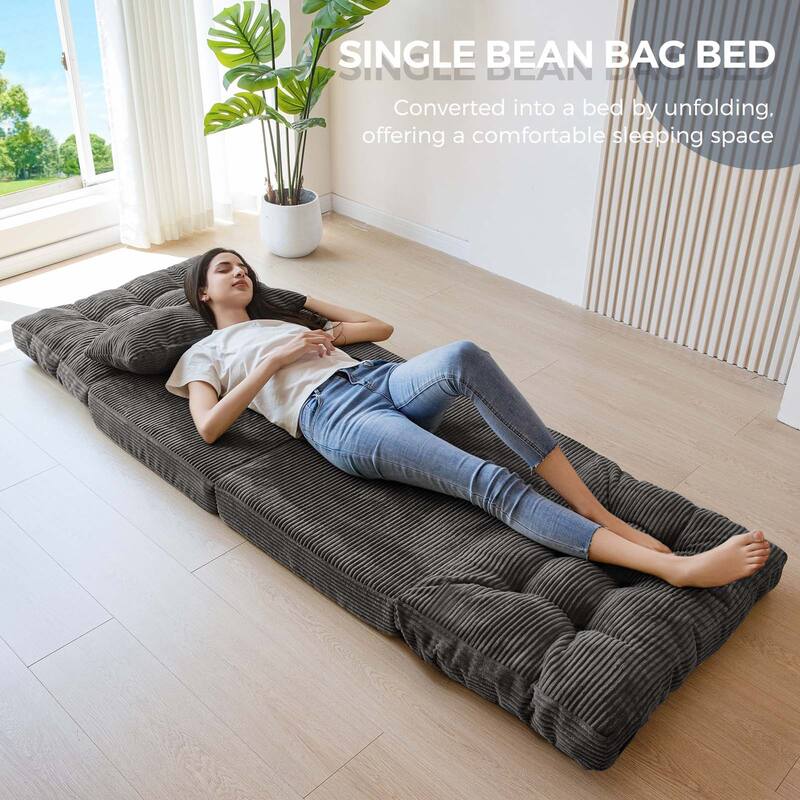 Corduroy Bean Bag Bed Tufted Folding Sofa Bed with Pillows