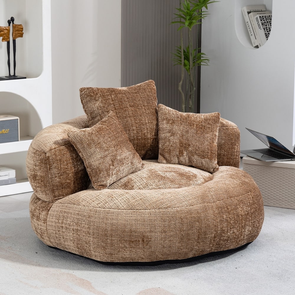 Chenille Upholstered Durable Comfort Lounger High Back Bean Bag Lazy Sofa With Three Pillows