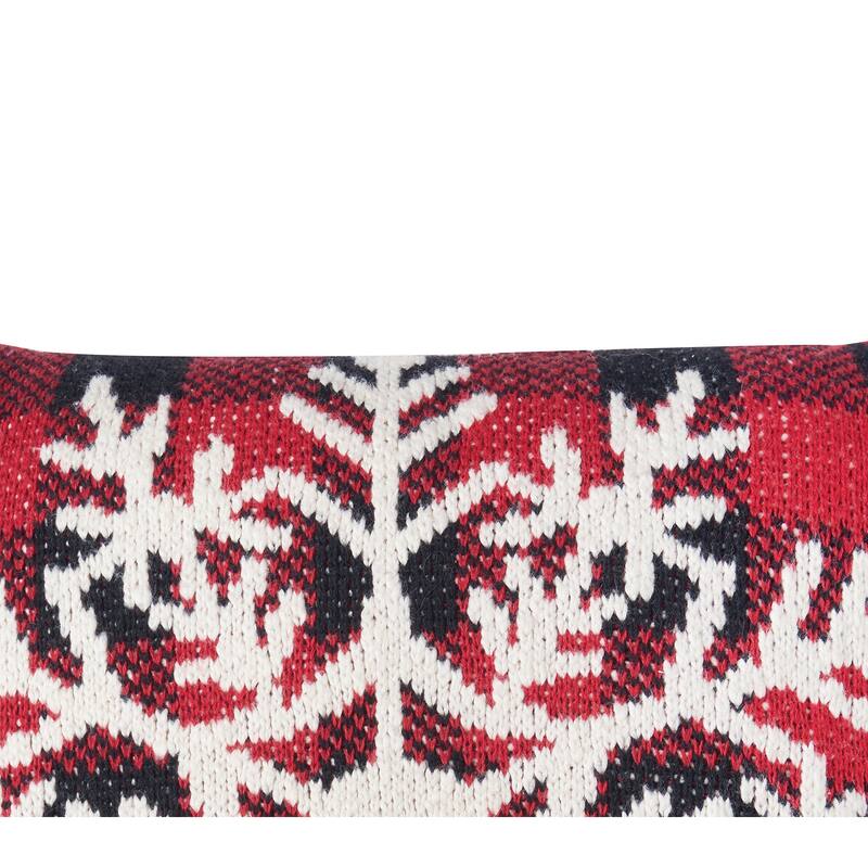 12" x 12" Large White Snowflake on Red and Black Checkered Background Knitted Cotton Small Accent Throw Pillow