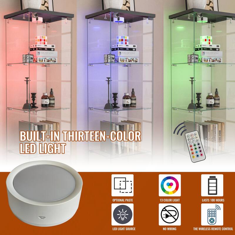 Modern Glass Display Cabinet with Drawer and LED lights for Living Room and Bedroom