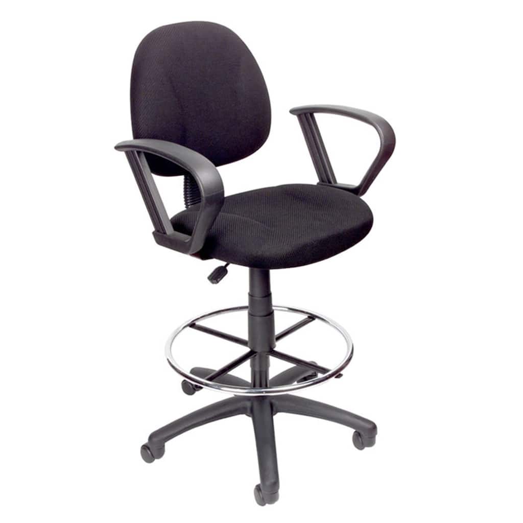 Jea Drafting Stool Chair, Loop Arms, Black Tweed, Round Footring