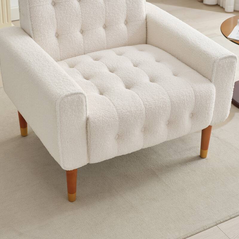 Living Room Chair Modern Biscuit Tufted Accent Chair with Solid Wood Legs and Armrests for Office, Bedroom, Reading Corner