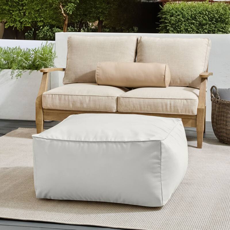Sorra Home Sunbrella Outdoor Corded Solid Bean Pouf - Canvas Natural
