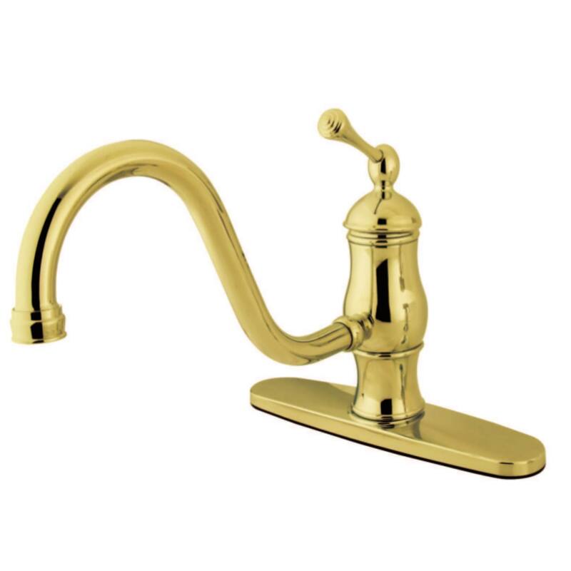 Kingston Brass Heritage Centerset Kitchen Faucet with Metal Lever - Polished Brass - Polished Brass